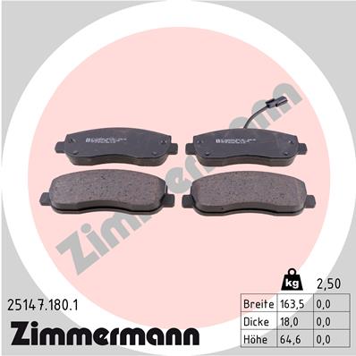 Комплект тормозных колодок, дисковый тормоз   25147.180.1   ZIMMERMANN