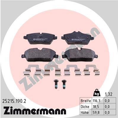 Комплект гальмівних накладок, дискове гальмо   25215.190.2   ZIMMERMANN