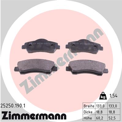 Комплект гальмівних накладок, дискове гальмо   25250.190.1   ZIMMERMANN