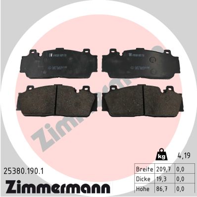Комплект гальмівних накладок, дискове гальмо   25380.190.1   ZIMMERMANN