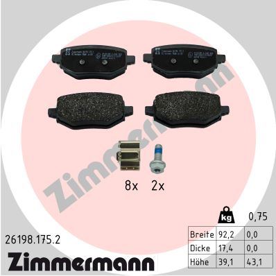 Комплект гальмівних накладок, дискове гальмо   26198.175.2   ZIMMERMANN