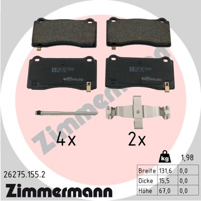 Комплект гальмівних накладок, дискове гальмо   26275.155.2   ZIMMERMANN