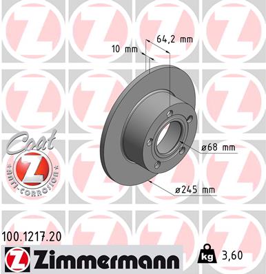 Тормозной диск, ZIMMERMANN, 100.1217.20