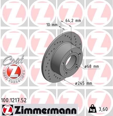 Тормозной диск, ZIMMERMANN, 100.1217.52