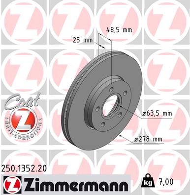 Тормозной диск   250.1352.20   ZIMMERMANN