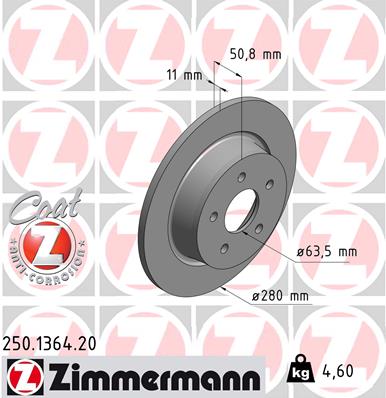 Тормозной диск   250.1364.20   ZIMMERMANN