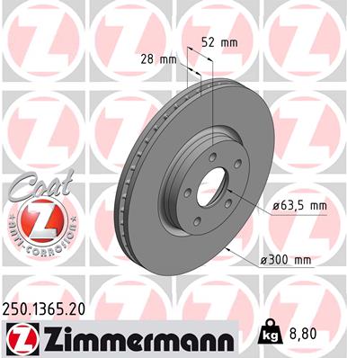 Тормозной диск   250.1365.20   ZIMMERMANN
