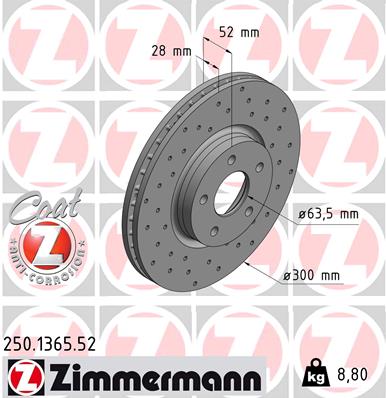 Тормозной диск   250.1365.52   ZIMMERMANN