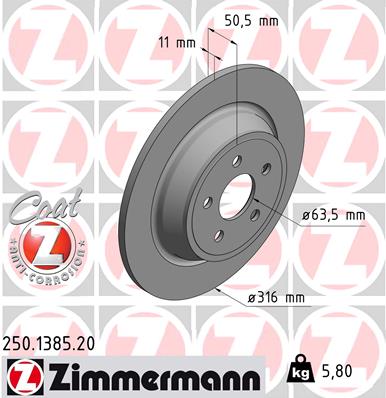 Гальмівний диск   250.1385.20   ZIMMERMANN