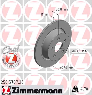 Гальмівний диск   250.5707.20   ZIMMERMANN