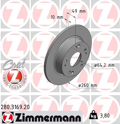 Тормозной диск   280.3169.20   ZIMMERMANN