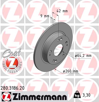 Тормозной диск   280.3186.20   ZIMMERMANN