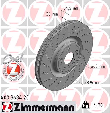 Гальмівний диск   400.3684.20   ZIMMERMANN