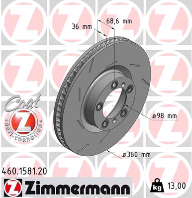 Гальмівний диск   460.1581.20   ZIMMERMANN