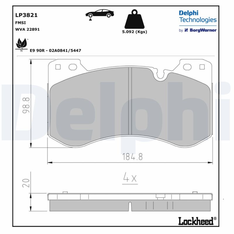Комплект тормозных колодок, дисковый тормоз   LP3821   DELPHI