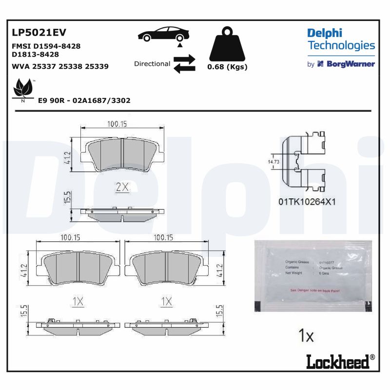 Комплект гальмівних накладок, дискове гальмо   LP5021EV   DELPHI