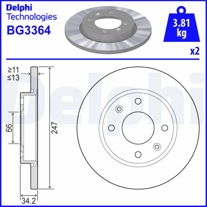 Тормозной диск   BG3364   DELPHI