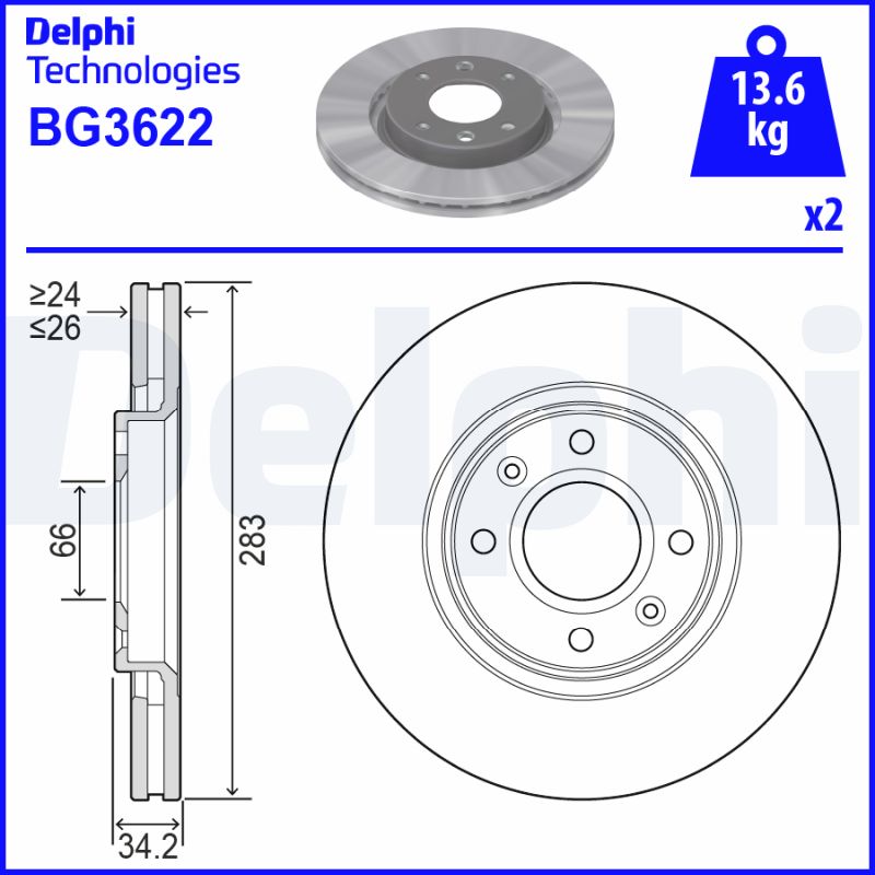 Тормозной диск   BG3622   DELPHI