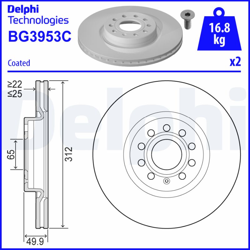 Гальмівний диск   BG3953C   DELPHI
