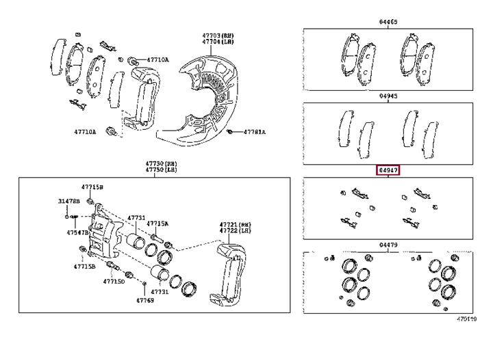 Комплектующие, колодки дискового тормоза   04947-0E010   TOYOTA