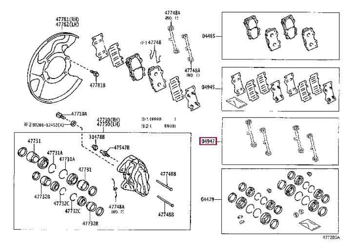 Комплектующие, колодки дискового тормоза   04947-60100   TOYOTA