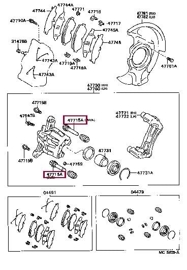 Направляющий болт, корпус скобы тормоза   47715-50010   TOYOTA