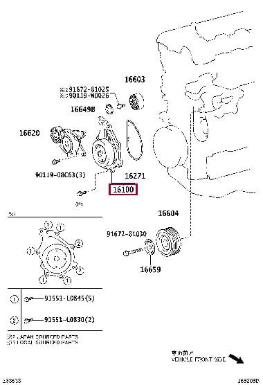 Водяной насос, охлаждение двигателя   16100-29496   TOYOTA