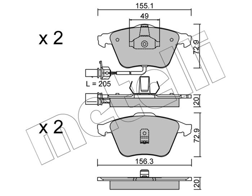 Комплект тормозных колодок, дисковый тормоз   22-0549-0   METELLI