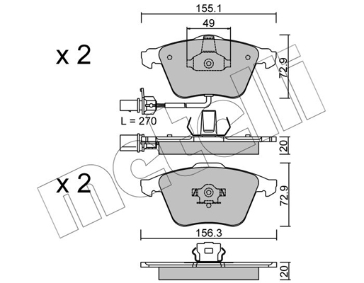 Комплект тормозных колодок, дисковый тормоз   22-0549-1   METELLI