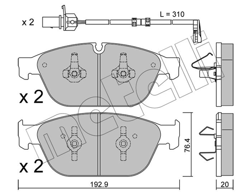 Комплект тормозных колодок, дисковый тормоз   22-0954-0K   METELLI