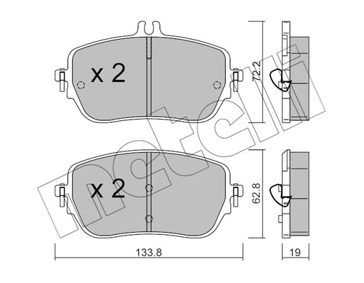 Комплект тормозных колодок, дисковый тормоз   22-1193-0   METELLI
