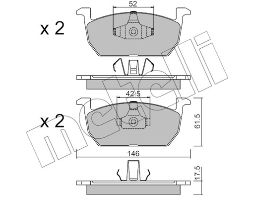 Комплект тормозных колодок, дисковый тормоз   22-1214-0   METELLI